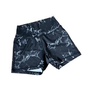 Buffbunny Collection‎ Black White Marble High Rise Athletic Biker Shorts Small